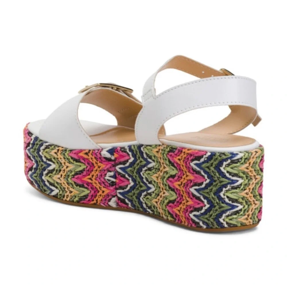 NEW Lottini Multicolor Leather Platform Sandals Size 9.5‎